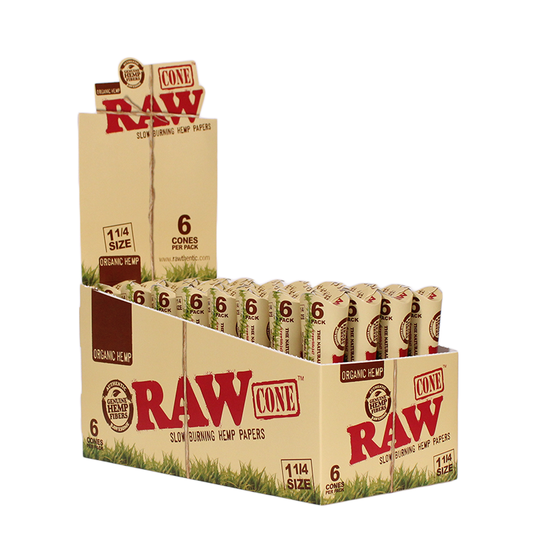 RAW Organic Hemp 1 1/4 pre-rolled cones 6 pack