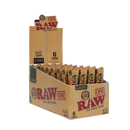 RAW Classic 1 1/4 pre-rolled cones 6 pack display