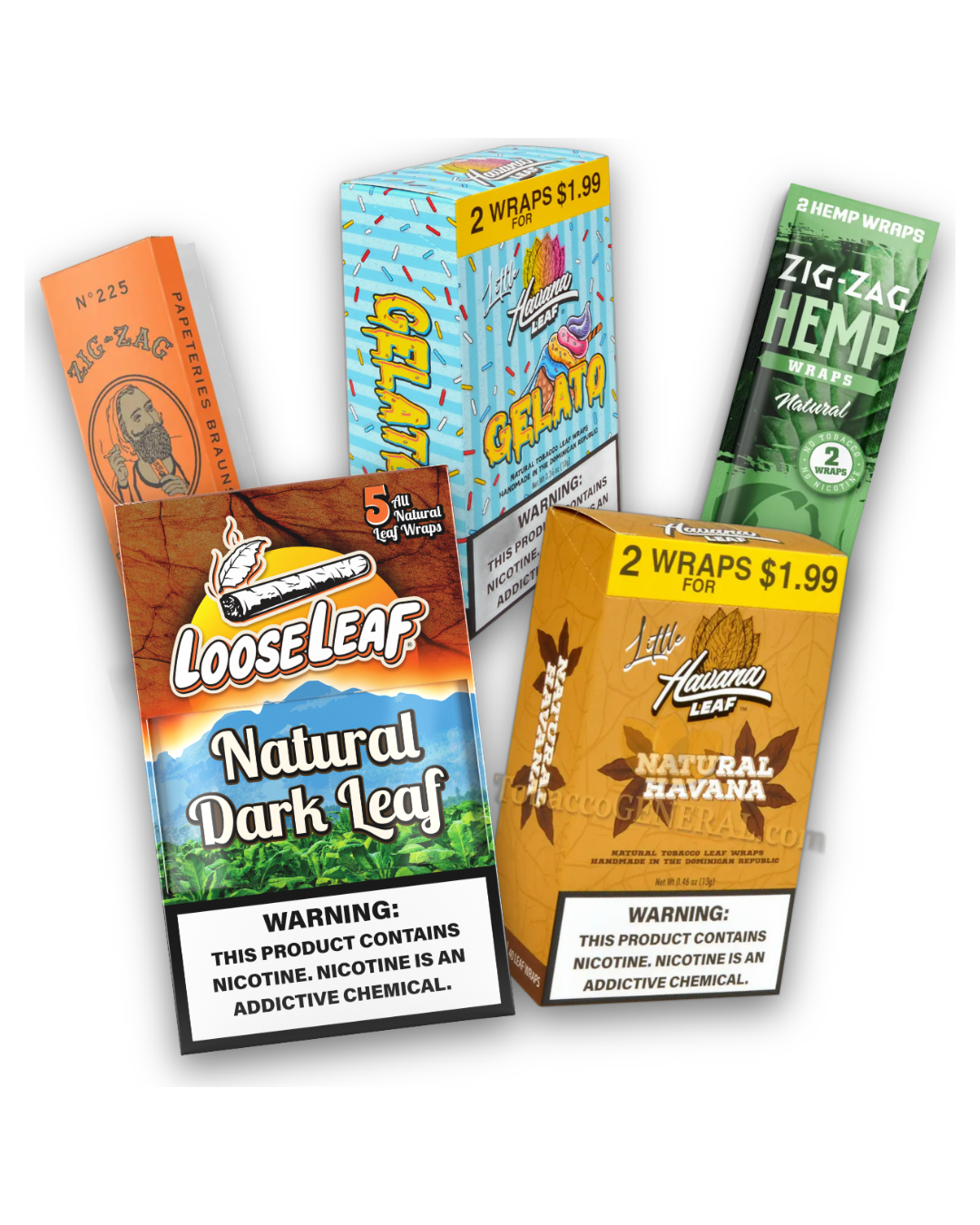 Loose Leaf wraps, Lil Havana Leaf, Zig Zag papers and hemp wraps